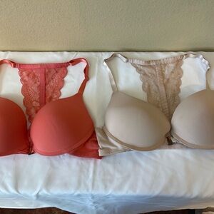 Valentina Lace Accent Bras - Coral & Beige